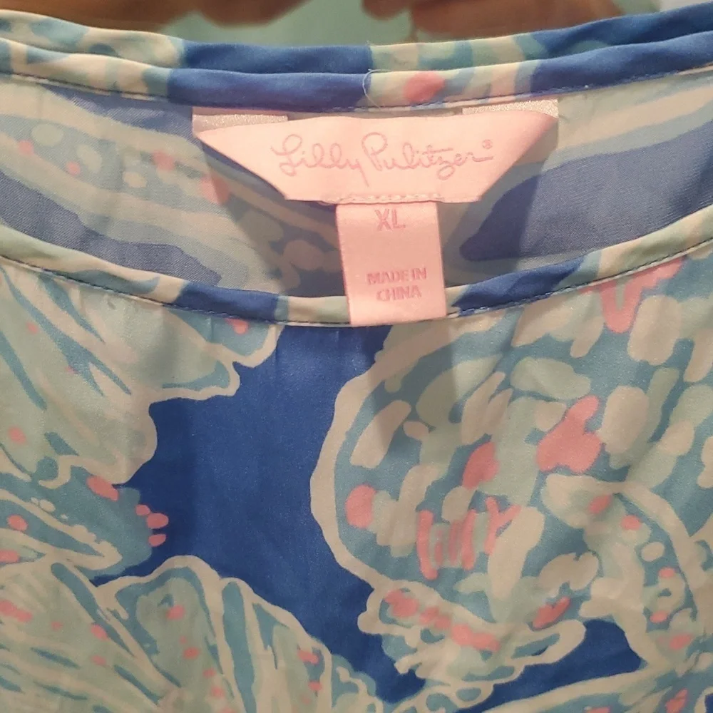 Lilly Pulitzer Into the Deep Bay Blue Peplum Tank (34) - Picture 2 of 8